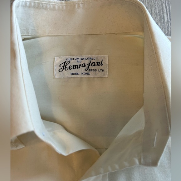 HemraJani Custom Tailored Hong Kong Shirt White Cream Size Neck 15.5” Arm 33/34. - Picture 9 of 13